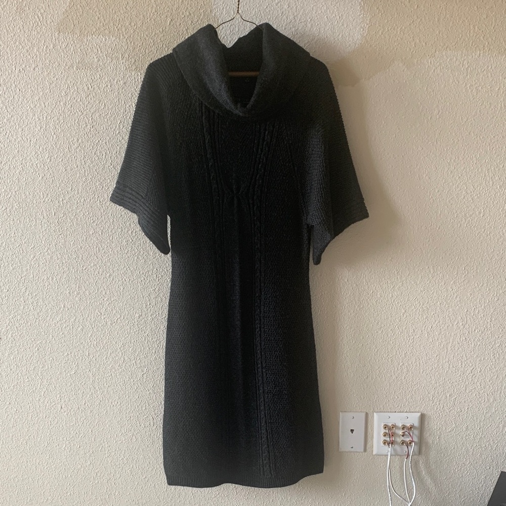 Charcoal, gray Cowl Neck Sweater Dress